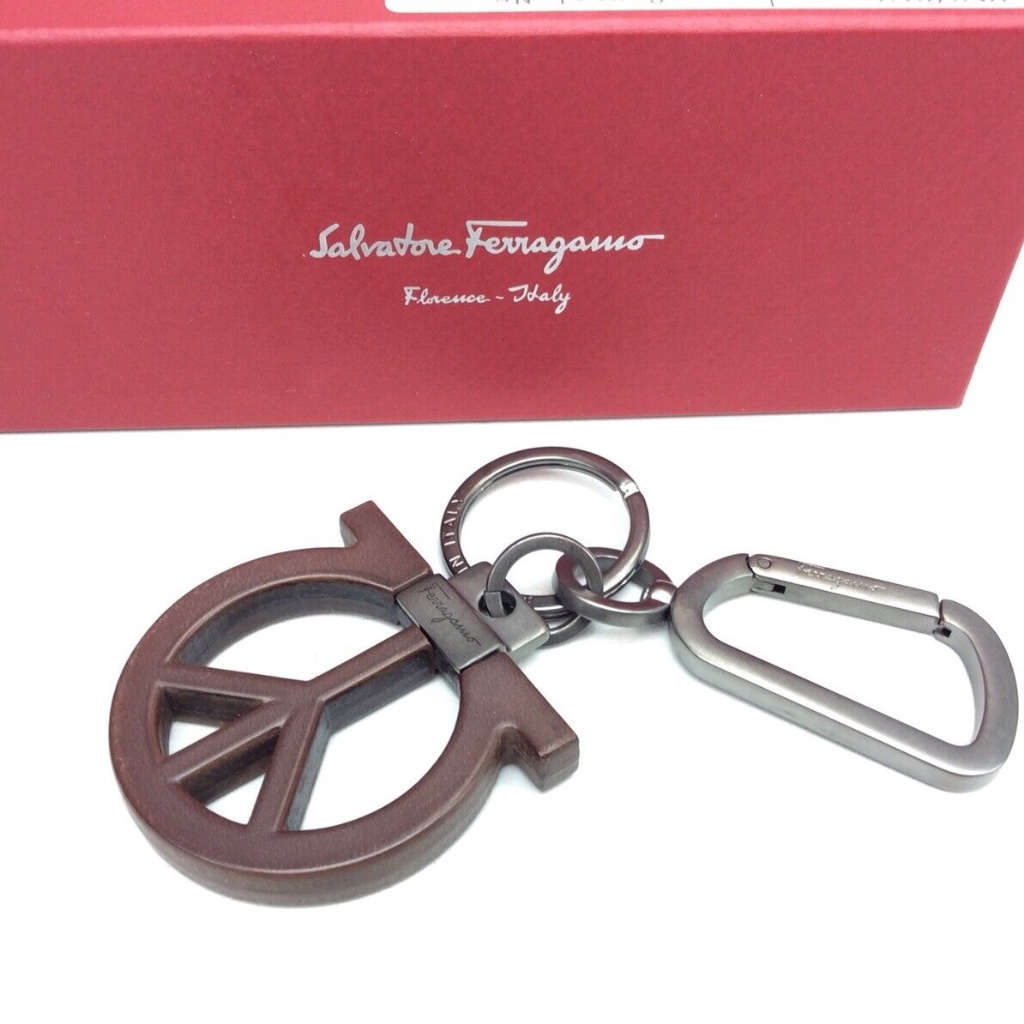 Salvatore Ferragamo Gancio Peace Sign Charm Valet Key Chain Purse Fob